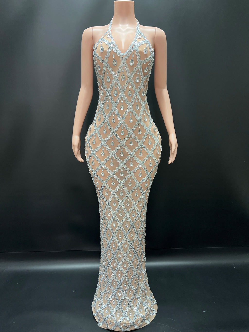 Abi Rhinestone Mesh Maxi Dress