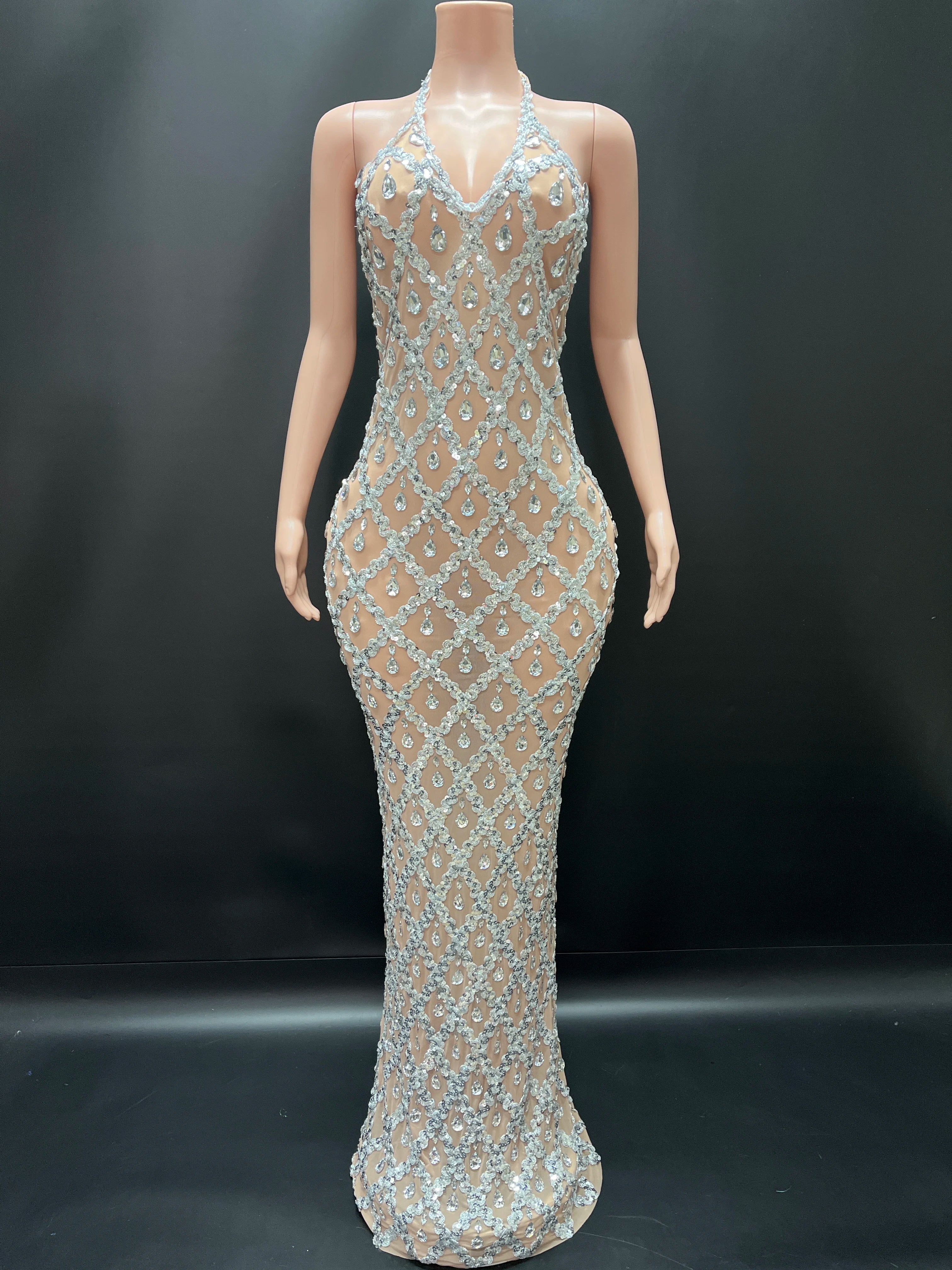 Abi Rhinestone Mesh Maxi Dress