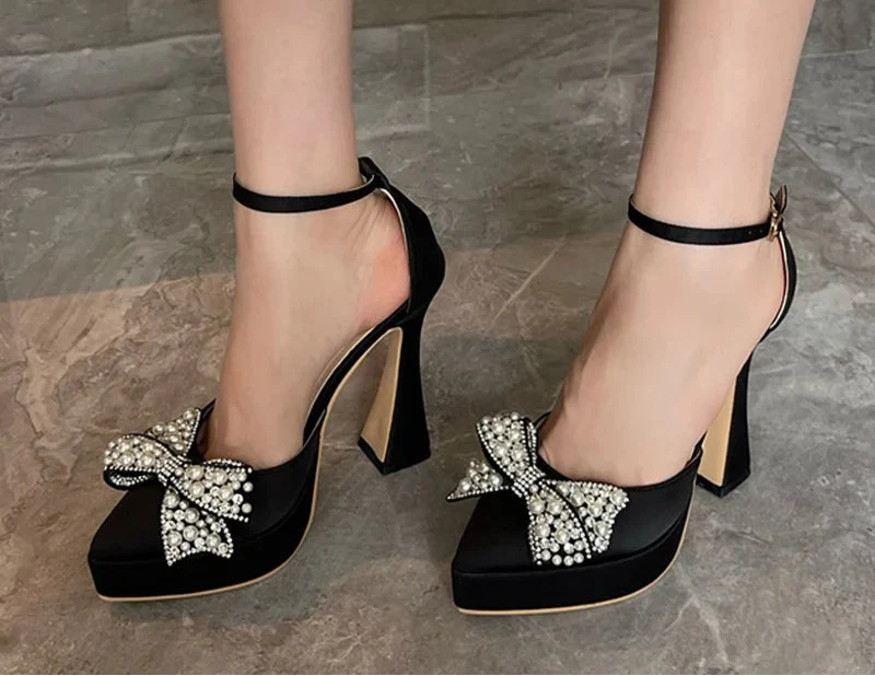 Pearl Butterfly-Knot Pointed Toe Pumps