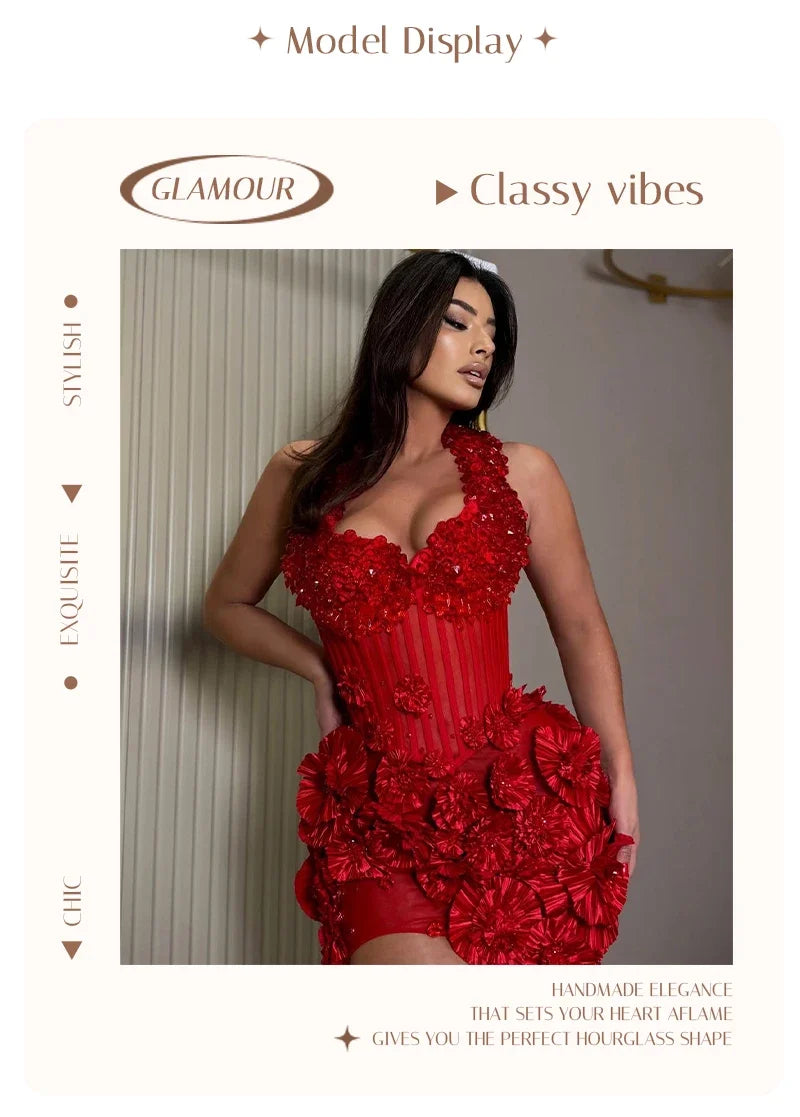 Floral Halter Sequins Mini Dress