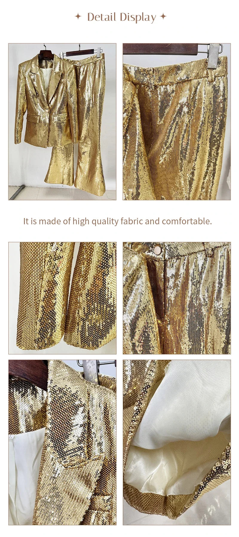 Luxury Gold Sequin Blazer Pants Set