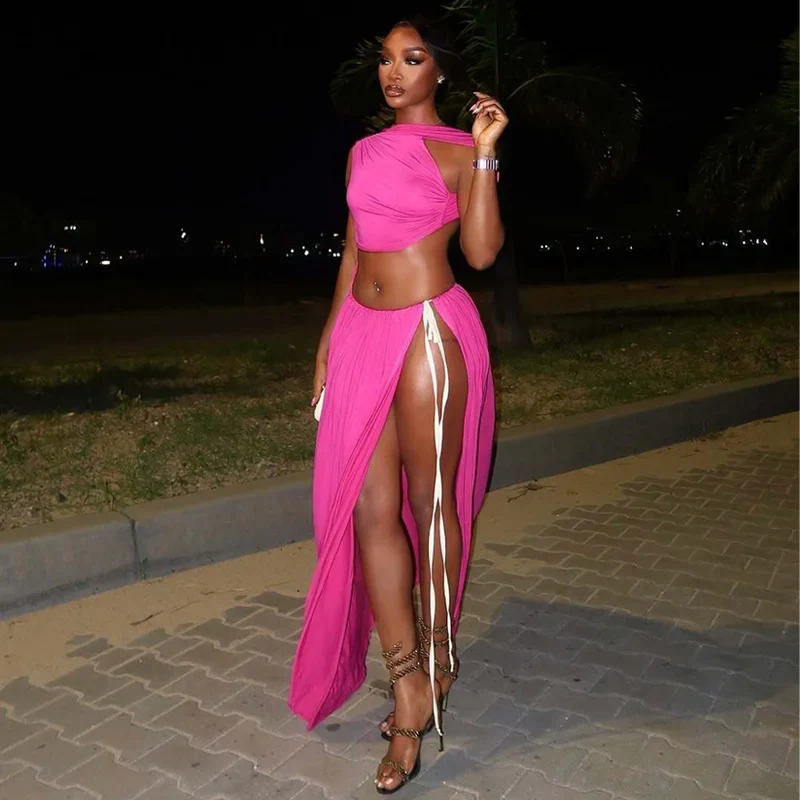 Ani Lace Up Side Slit Dress