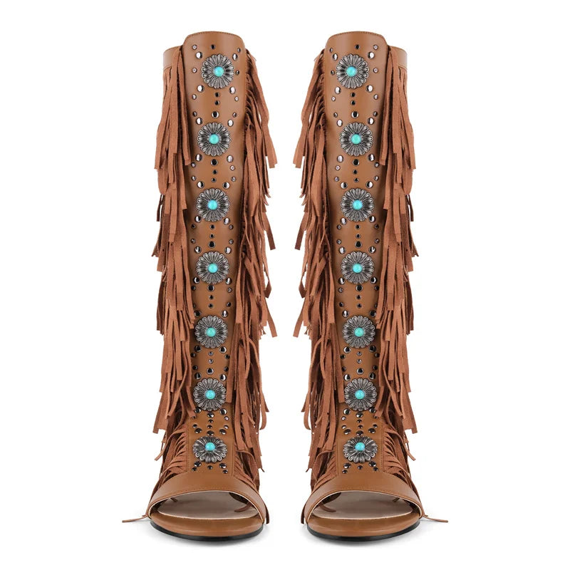Lace Up Fringe Sandals