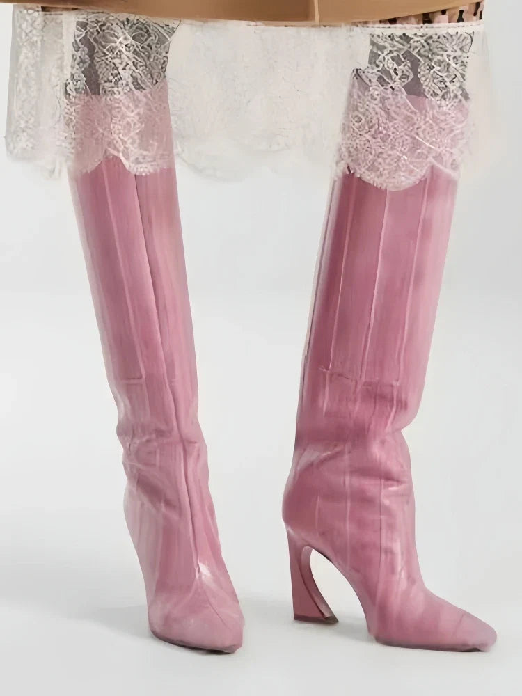 Crocodile Chunky Heel Boots