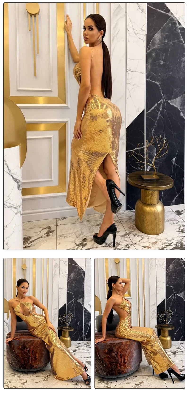 Aisha Sequins Backles Dress