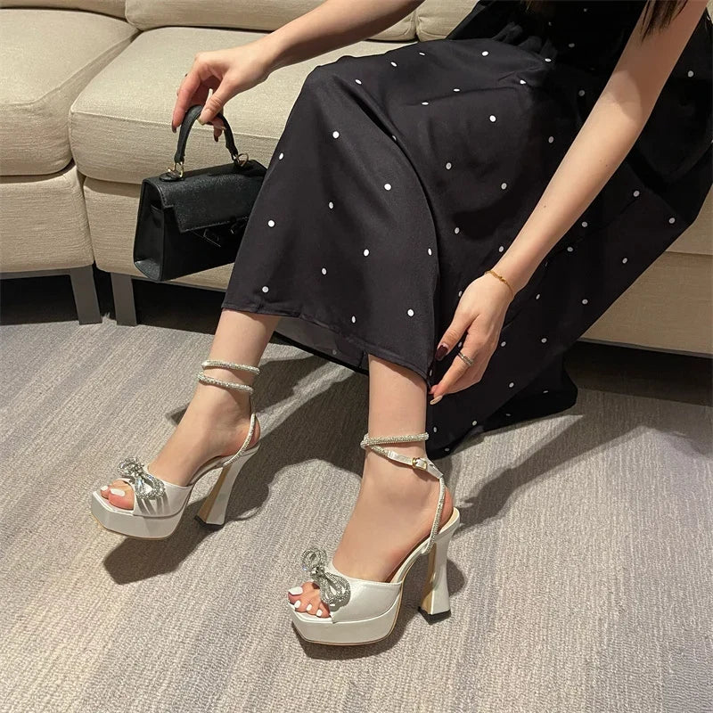 Crystal Bowknot Platform Heels