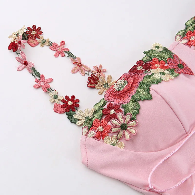 Embroidered Flowers Midi Dress