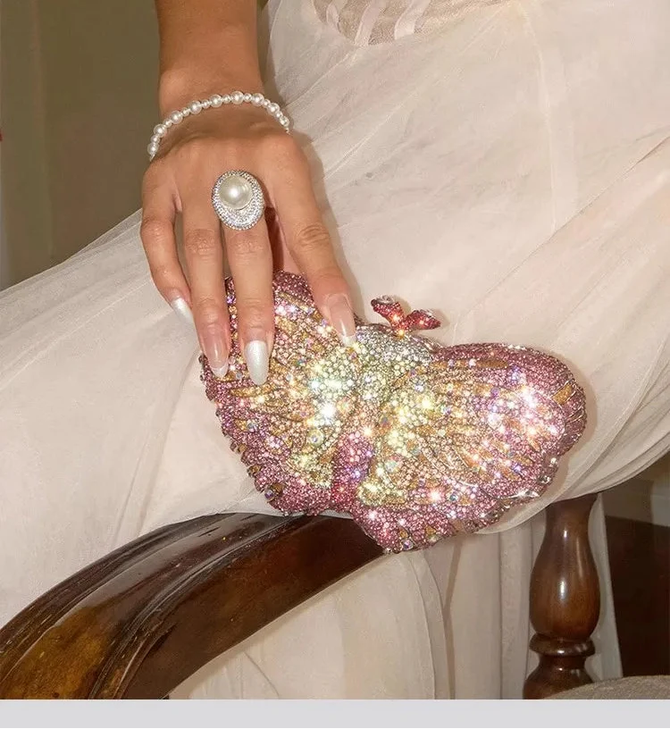 Butterfly Shaped Rhinestone Clutch Bag