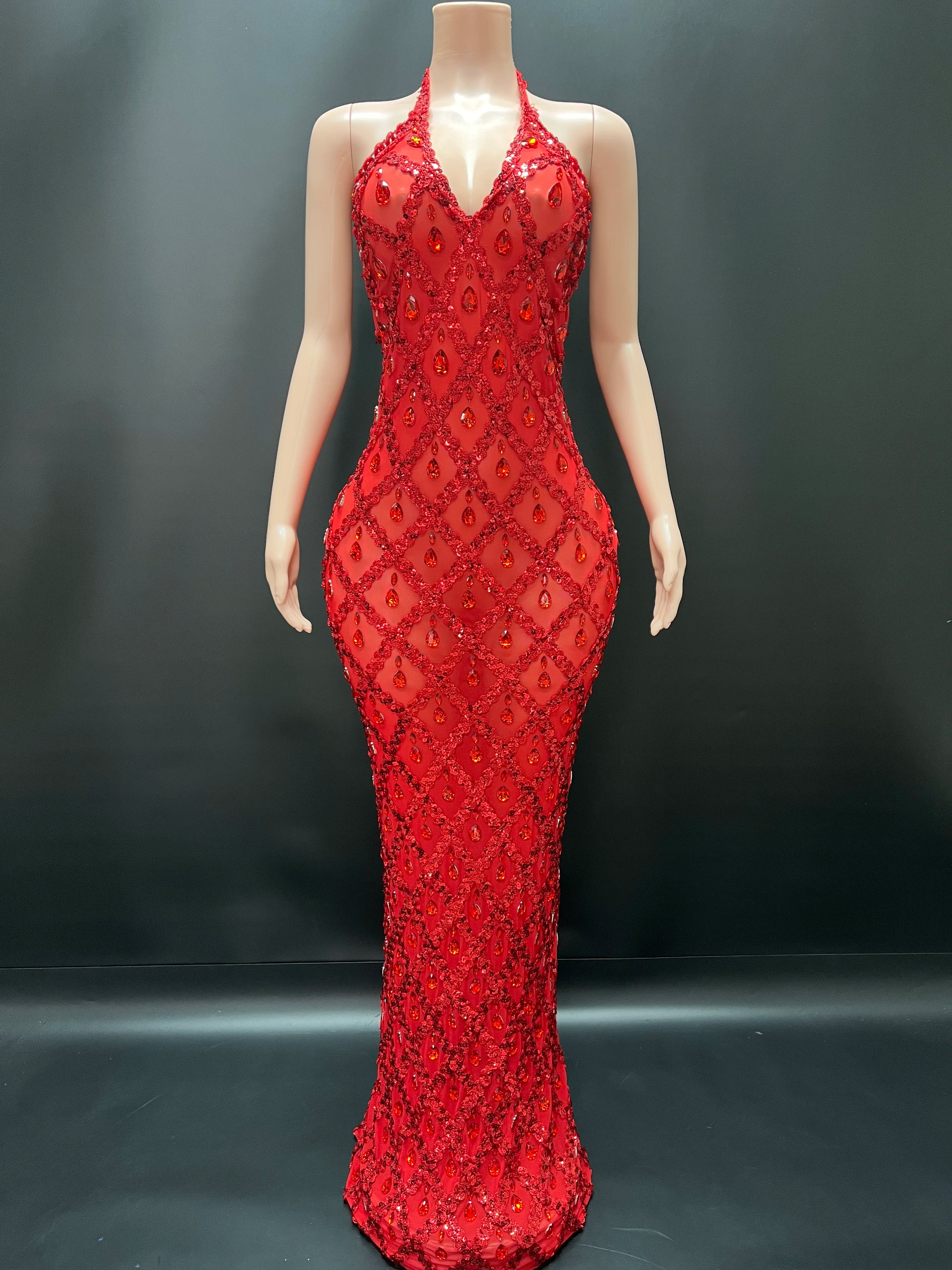 Abi Rhinestone Mesh Maxi Dress