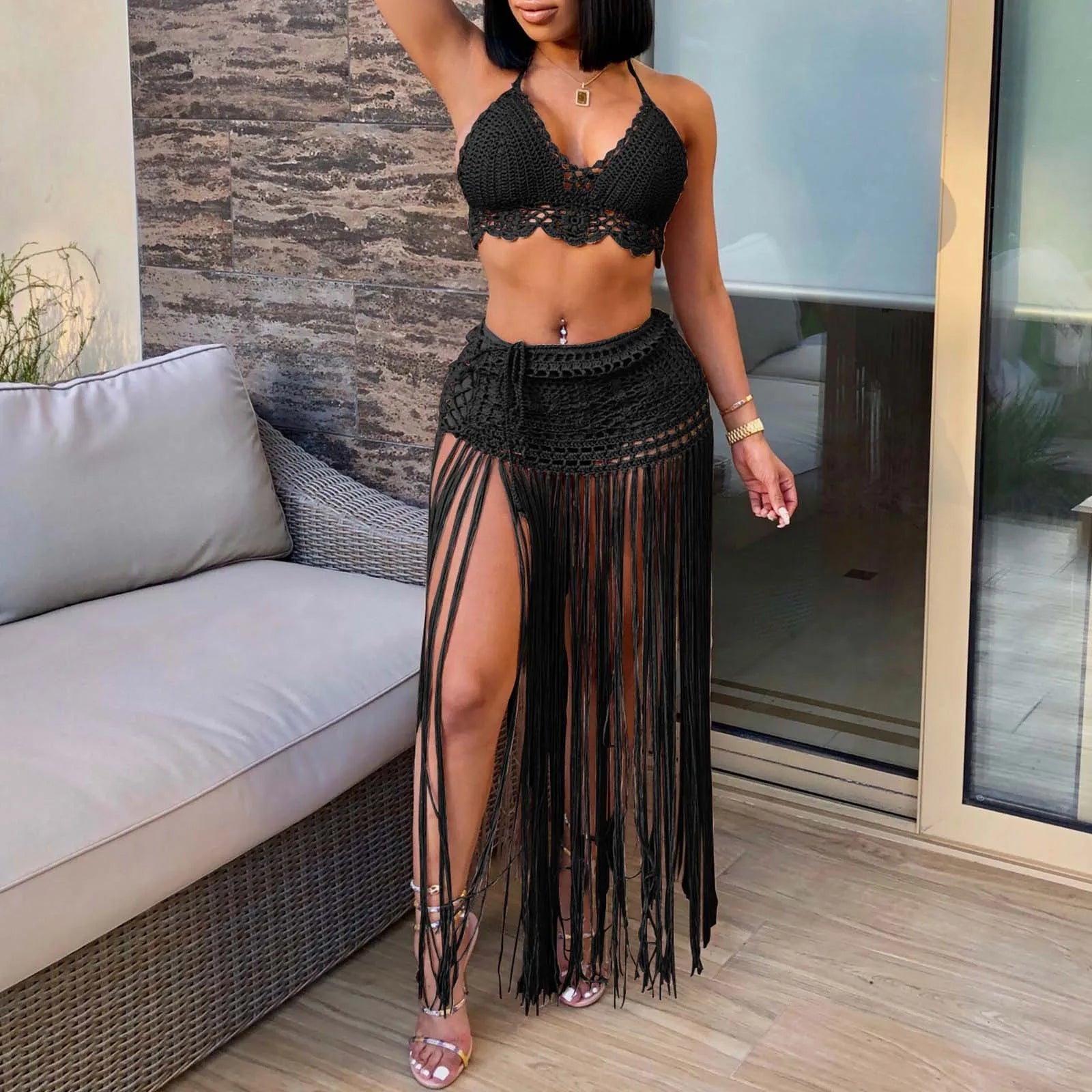 Boho Tassel Knit Beach Set