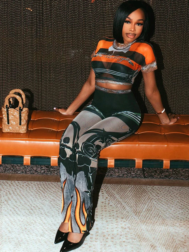 New Flame Mesh Pants Set