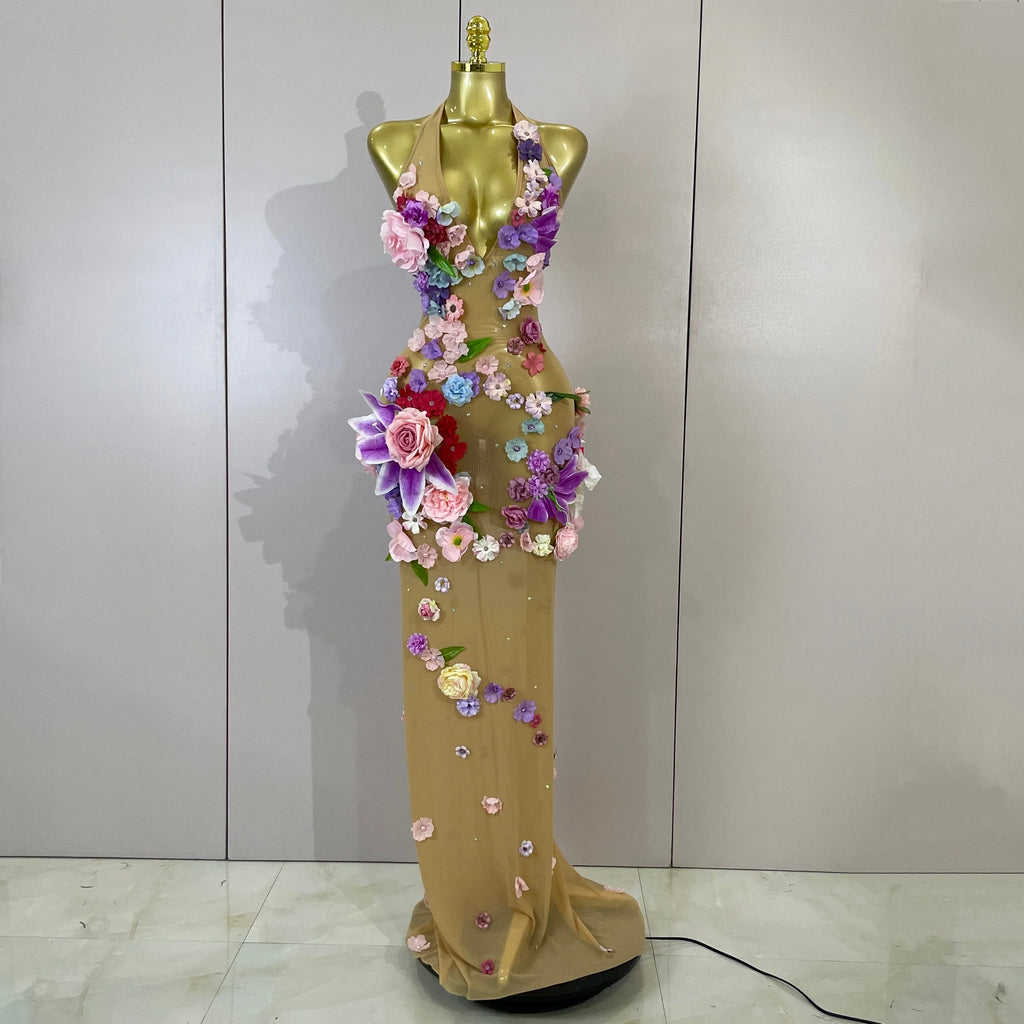 Luxe Flower Mesh Maxi Dress