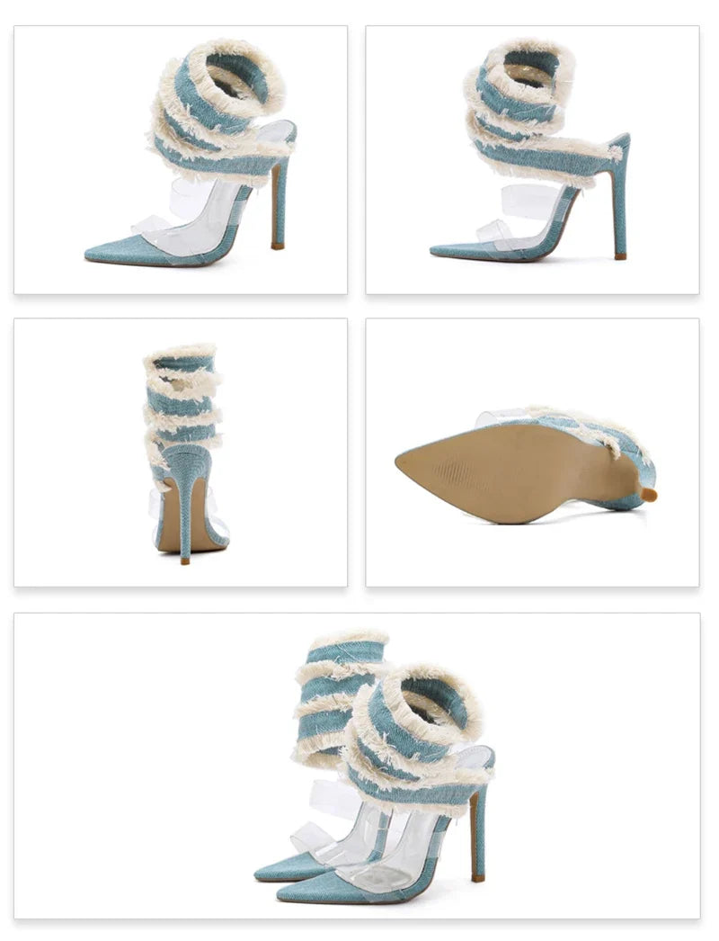 Denim Ankle Strap Heels