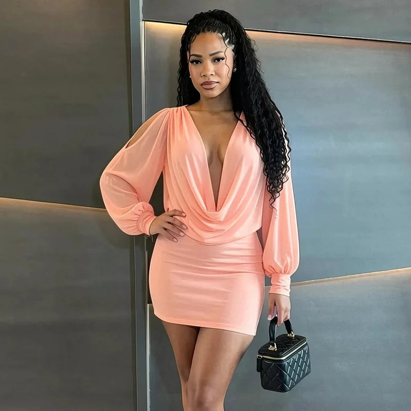 Cold Shoulder Sheer Mini Dress