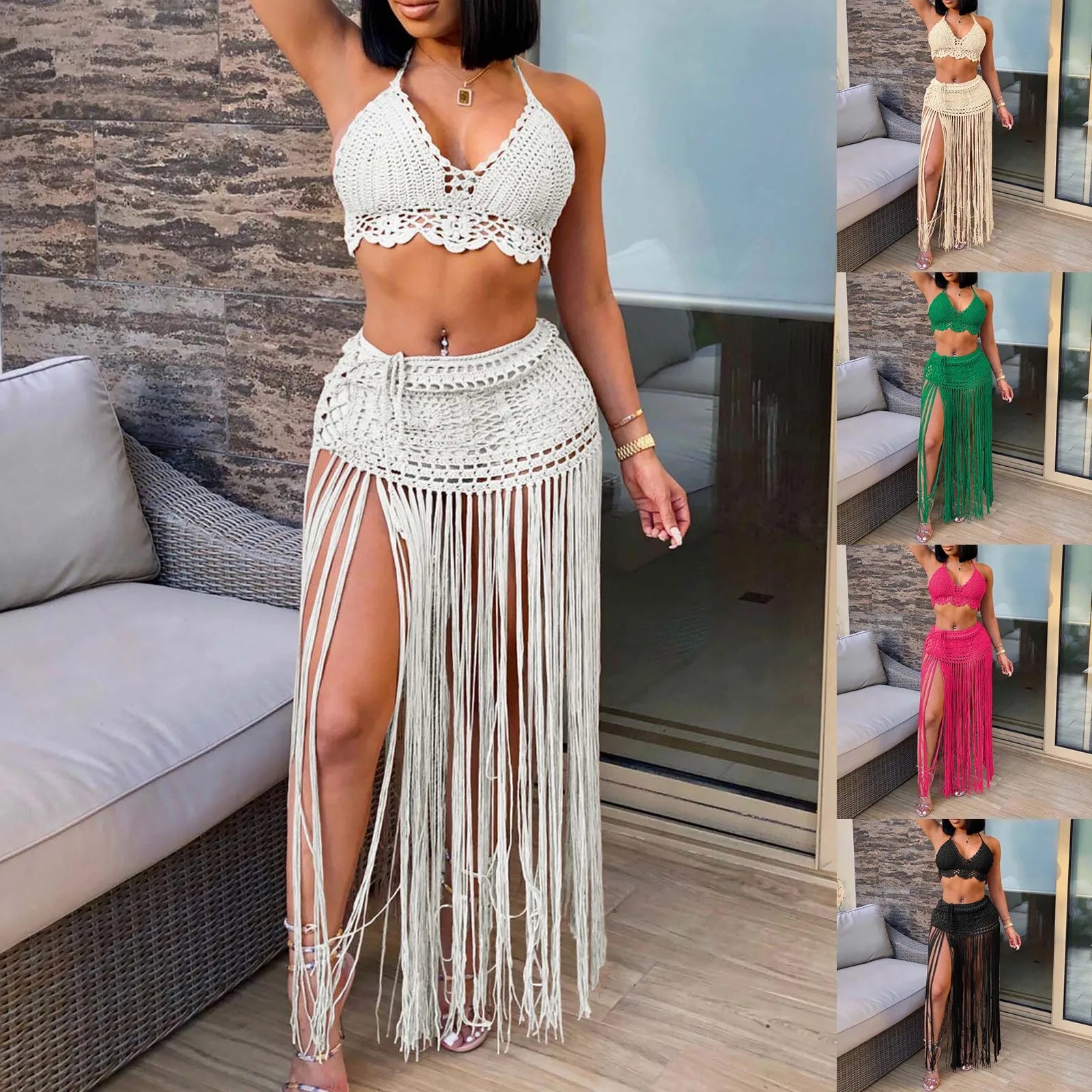 Boho Tassel Knit Beach Set