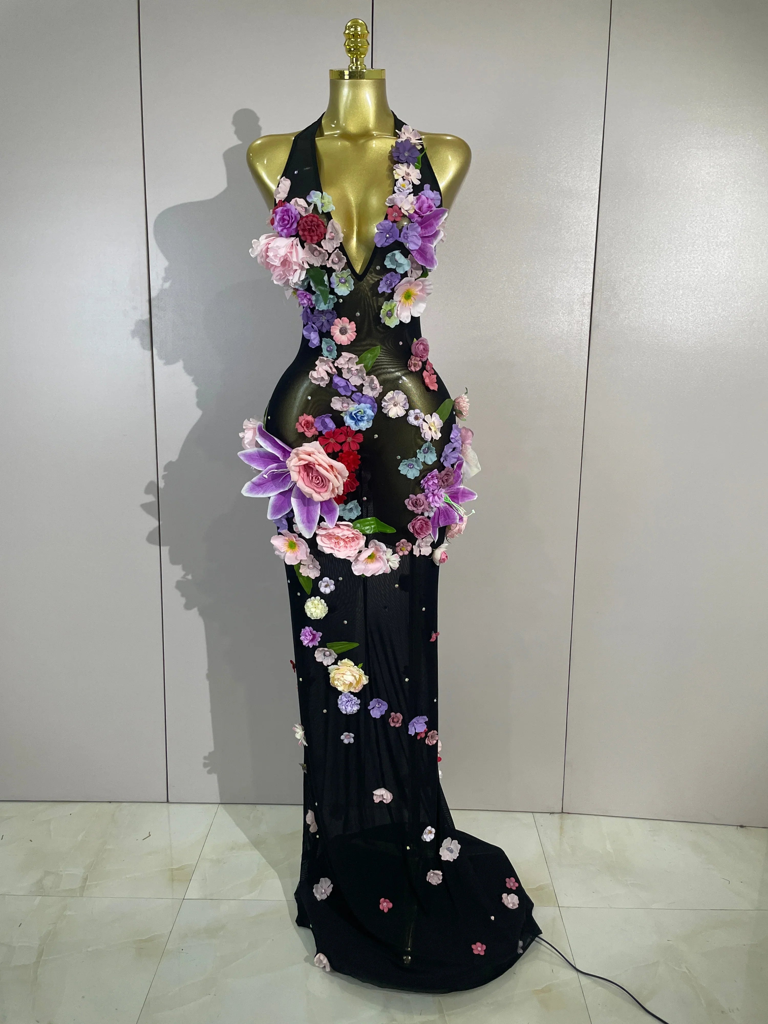 Luxe Flower Mesh Maxi Dress