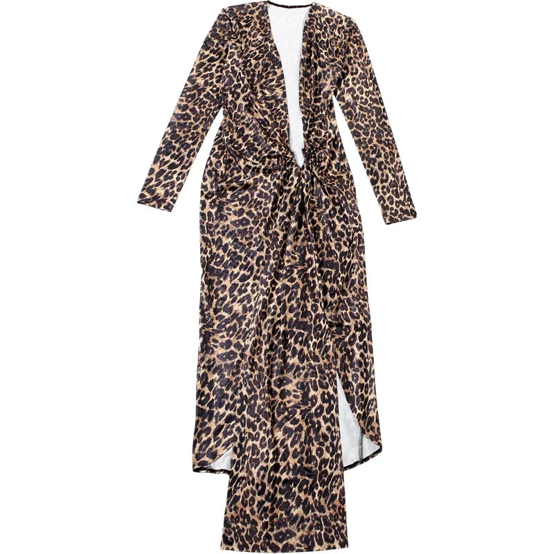 Leopard V-Neck Ruched Dress