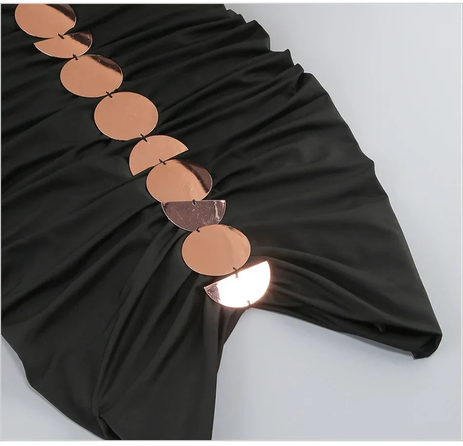 Metallic Discs Pleated Bodycon Dress