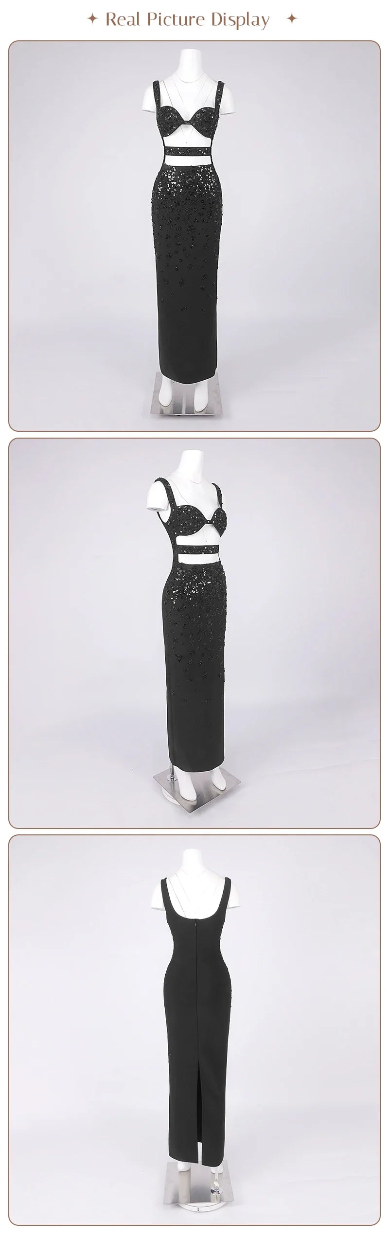 Luxury Sequins Cutout Maxi Dress