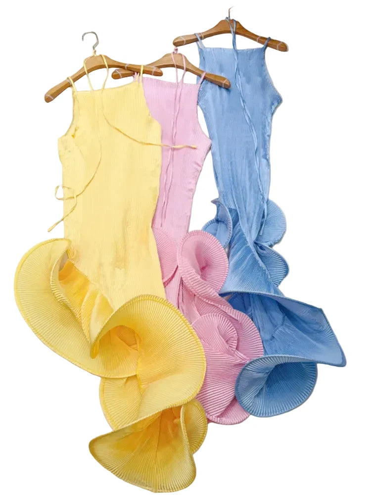 Asymmetrical Rolled Hem Mid Dress