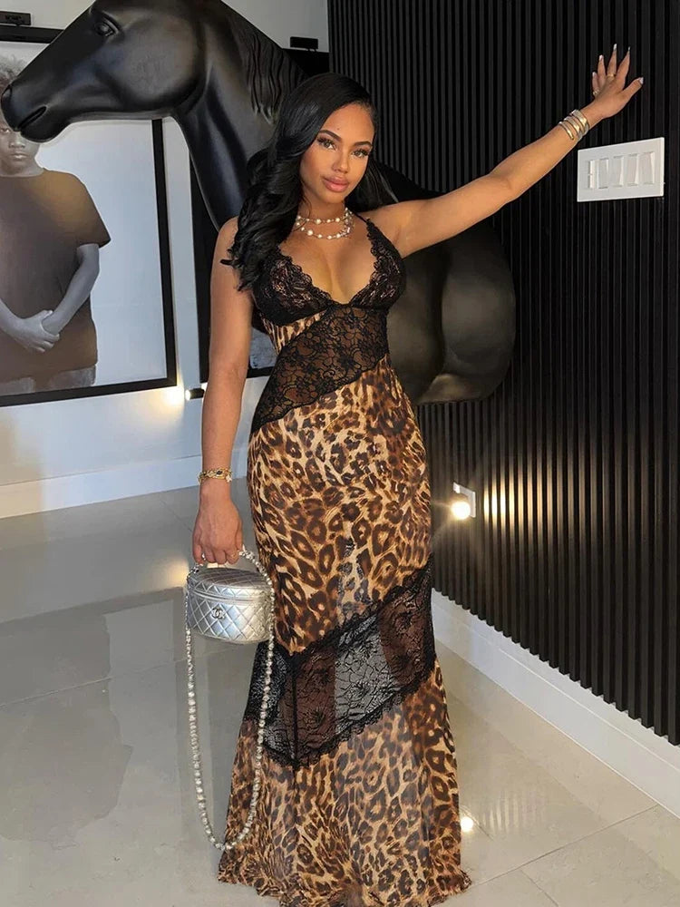 Jeni Mesh Leopard Dress