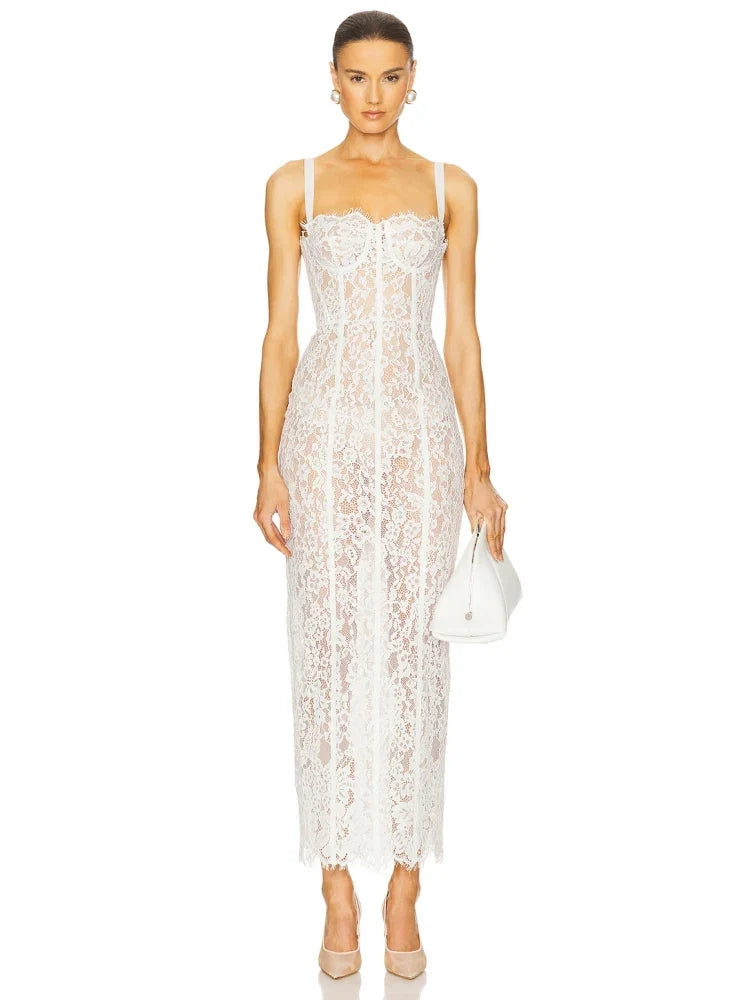 Floral Lace Bodycon Maxi Dress
