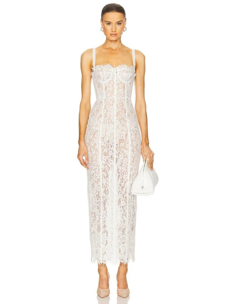 Floral Lace Bodycon Maxi Dress
