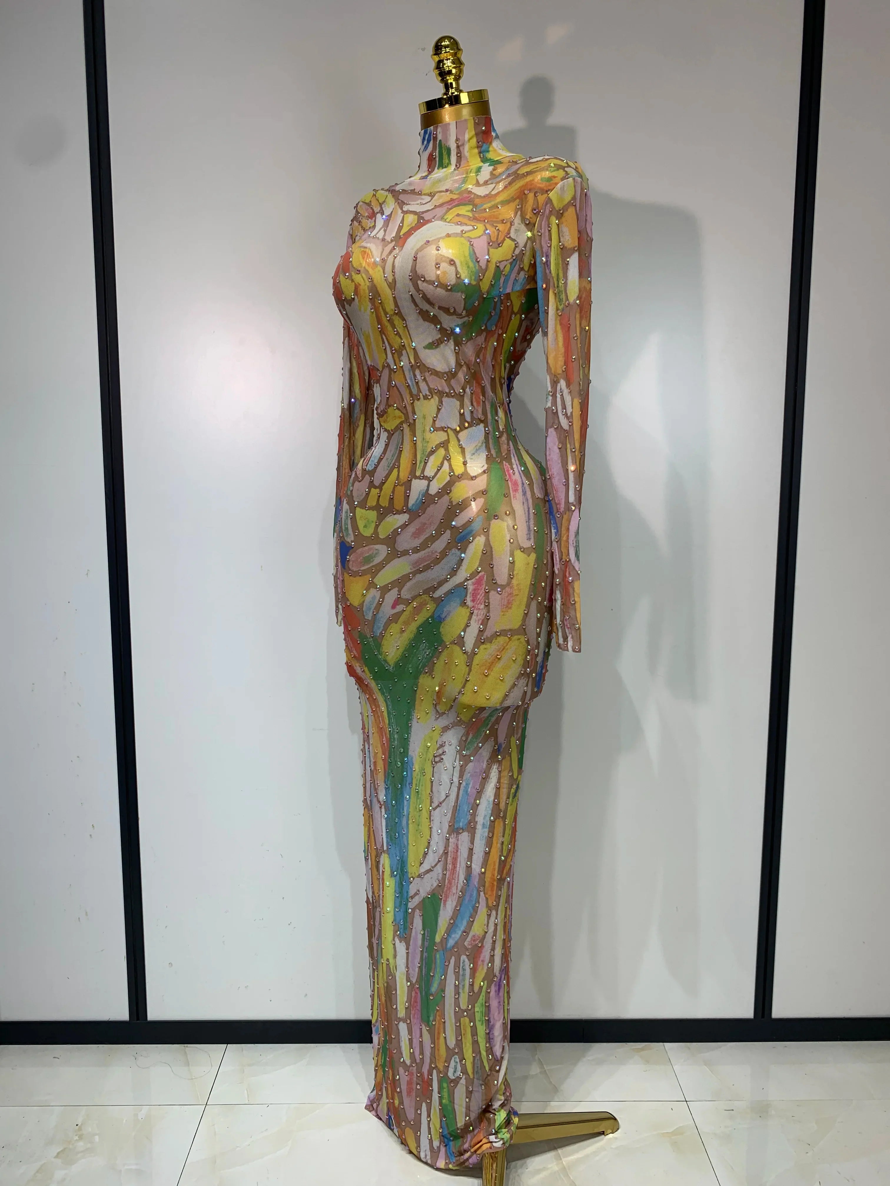 Joselle Rhinestone Mesh Maxi Dress