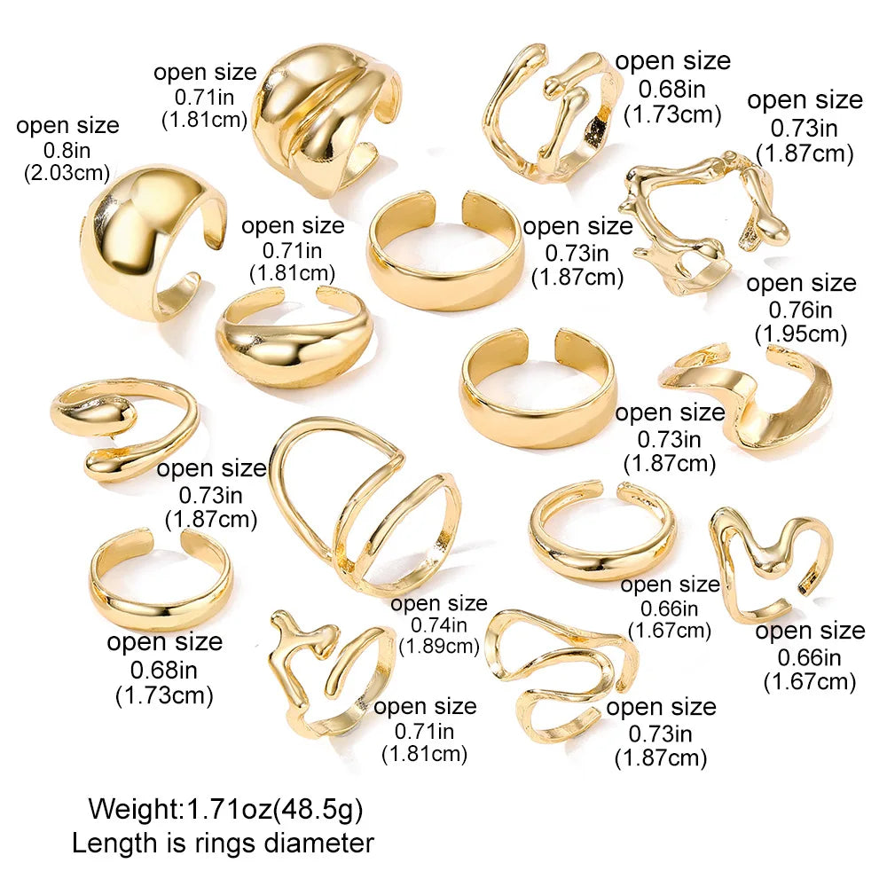 15Pcs Retro Boho Rings Set