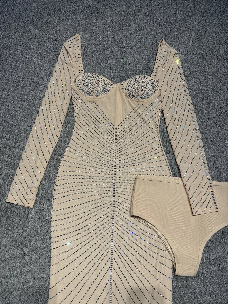 Laila Rhinestone Mesh Maxi Dress