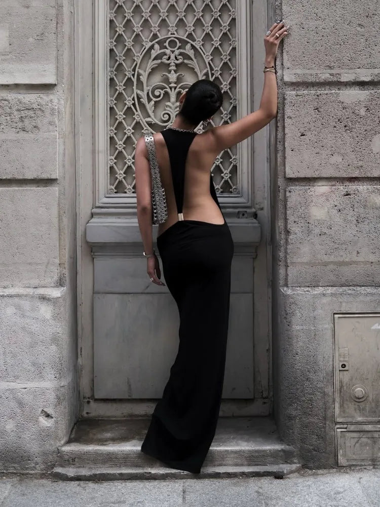 Gold Ring Backless Maxi Dress