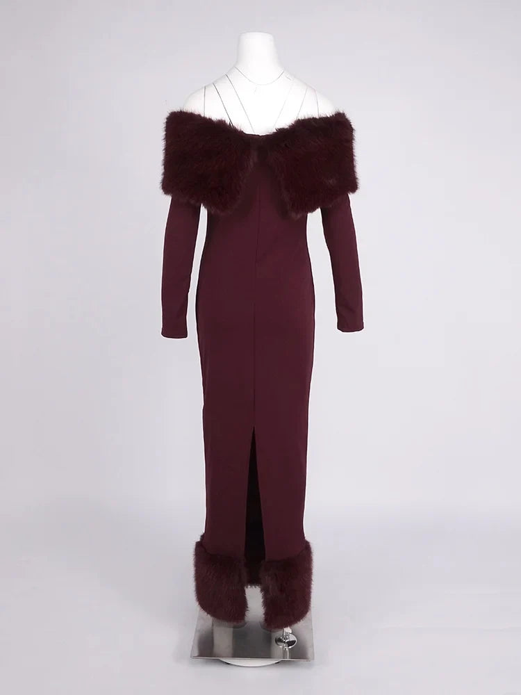 Lorene Fur Maxi Dress