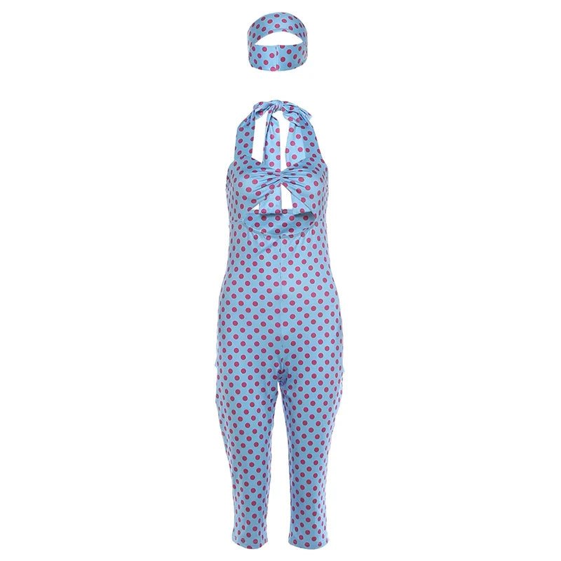 Chic Polka Dot Halter Romper + Headscarf