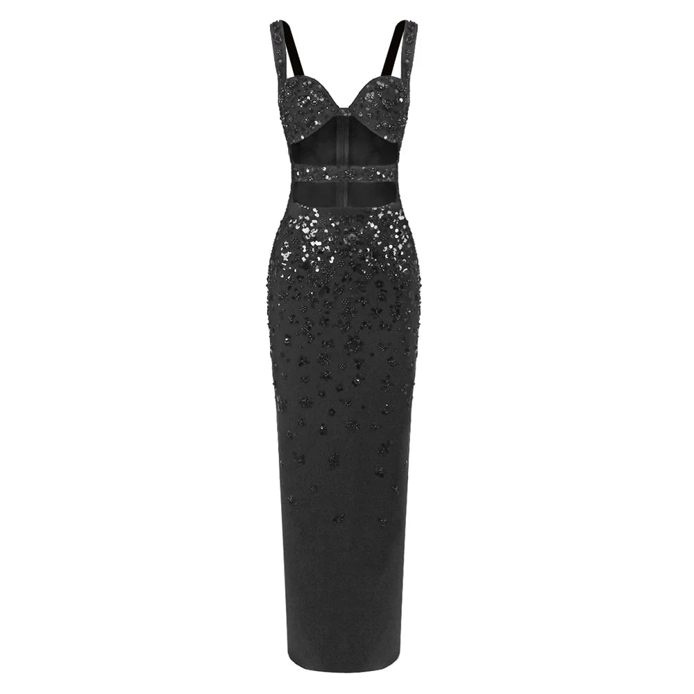 Luxury Sequins Cutout Maxi Dress