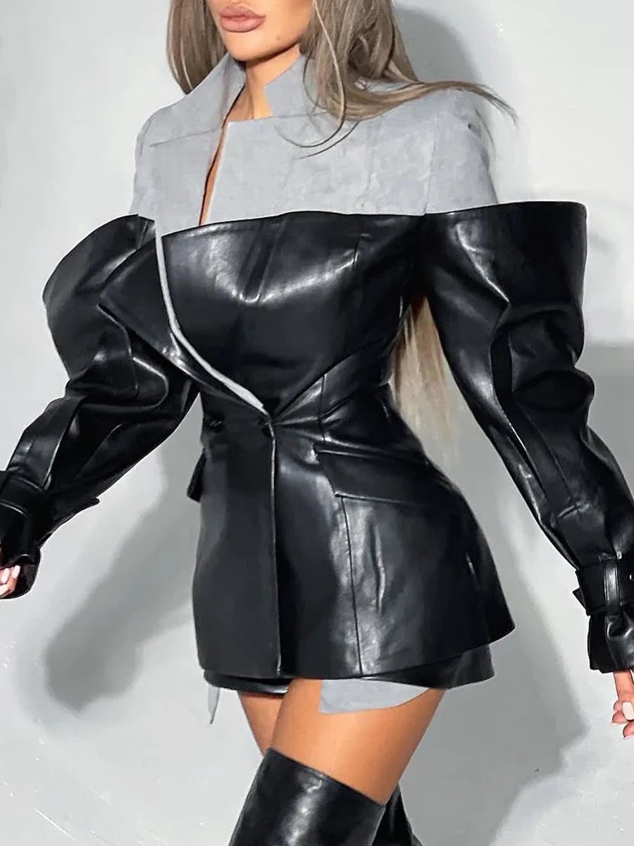 Leather Lapel Sleeve Jacket