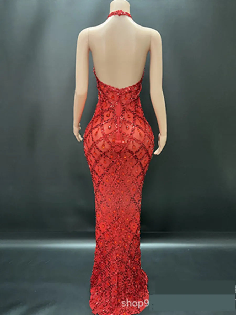 Abi Rhinestone Mesh Maxi Dress