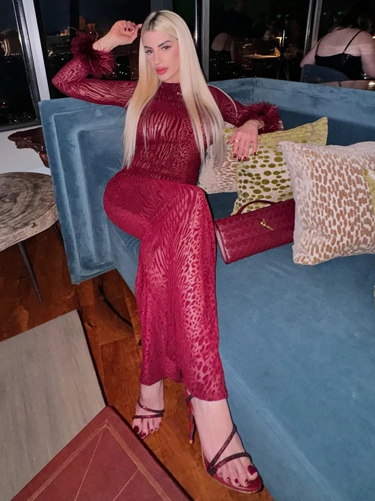 Jazmyne Leopard Feather Dress