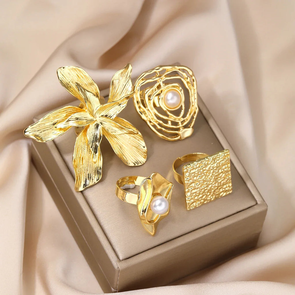 4pcs Chunky Vintage Ring Set
