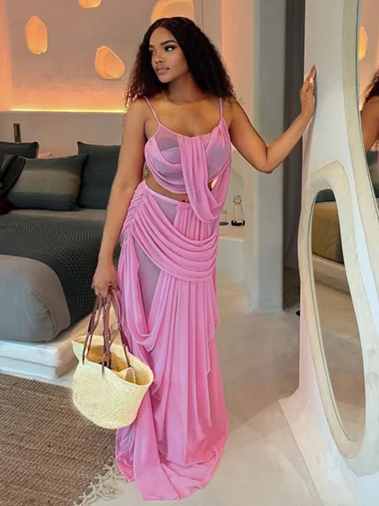 Onya Mesh Ruched Skirt Set