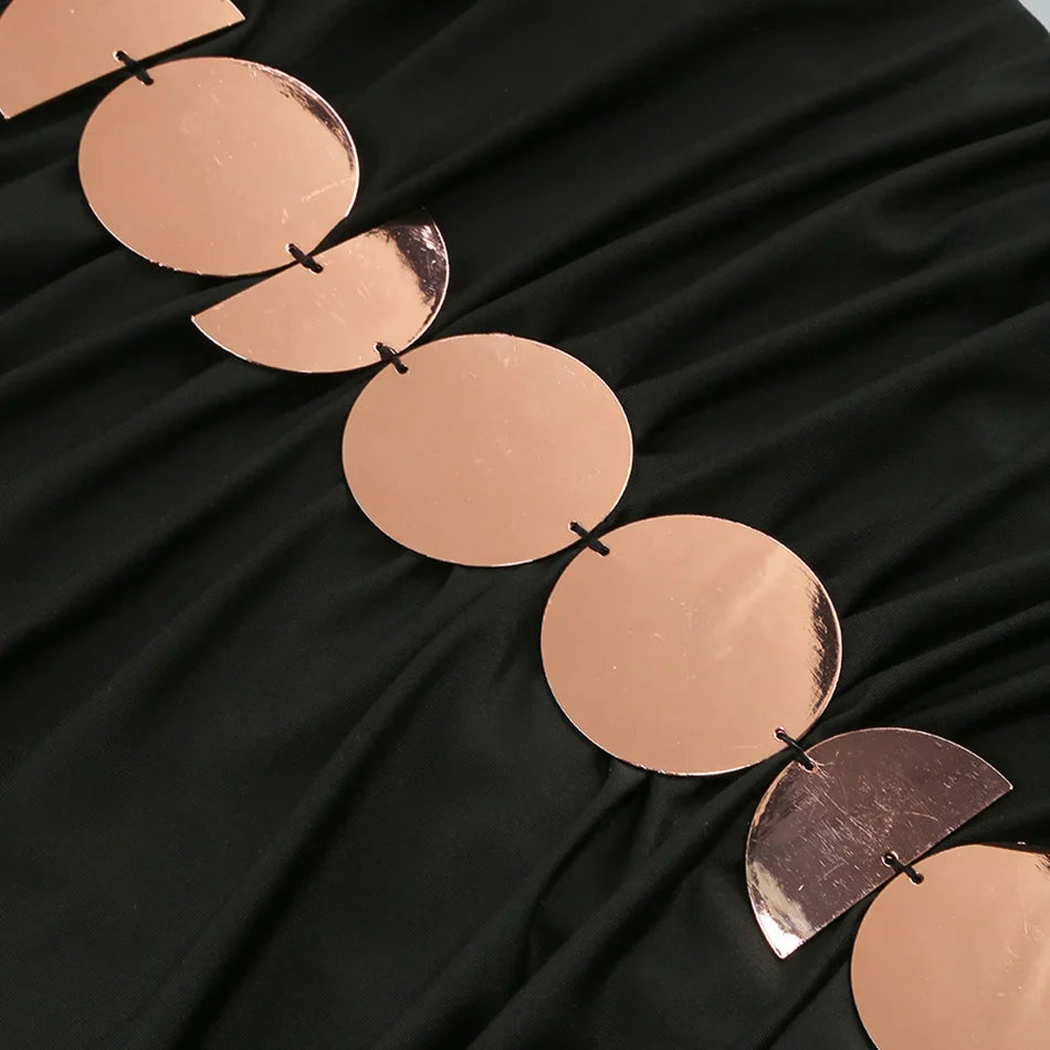 Metallic Discs Pleated Bodycon Dress