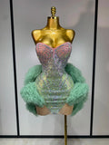 Minty Green Diamond Mesh Dress