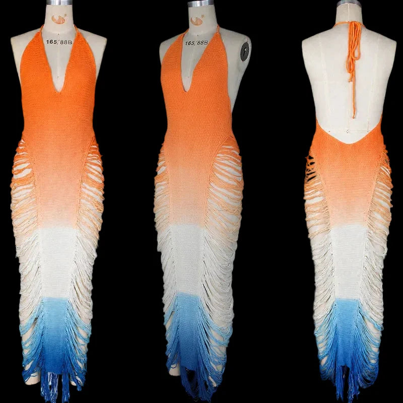 Gradient Crochet Knit Maxi Dress
