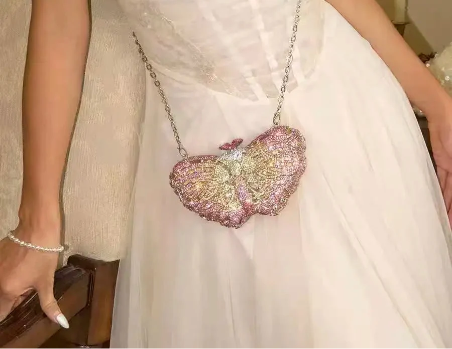 Butterfly Shaped Rhinestone Clutch Bag