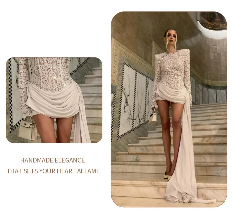 Opulent White Sequins Mini Dress