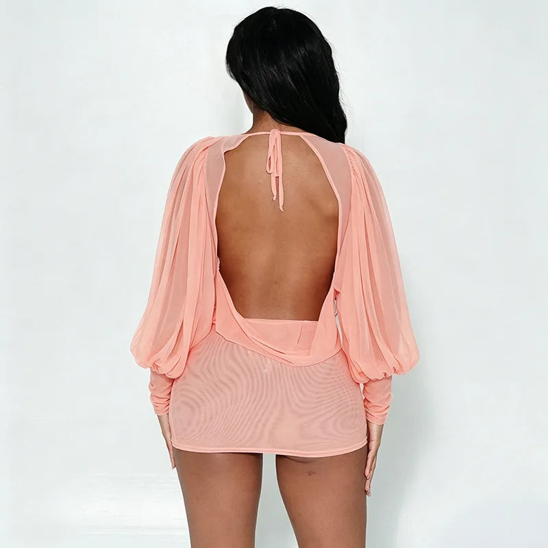 Cold Shoulder Sheer Mini Dress