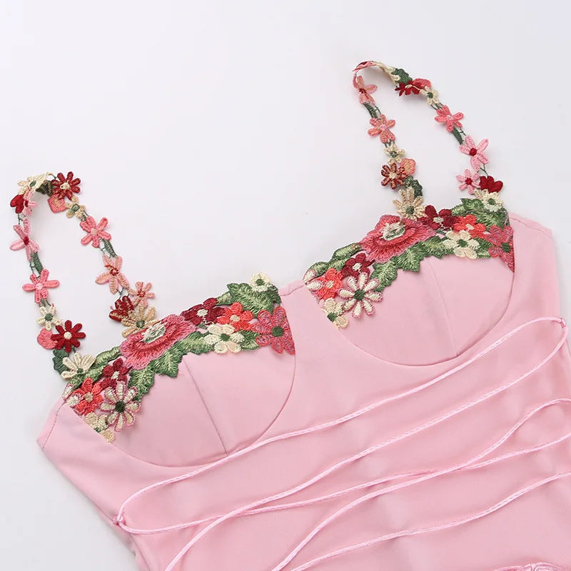Embroidered Flowers Midi Dress