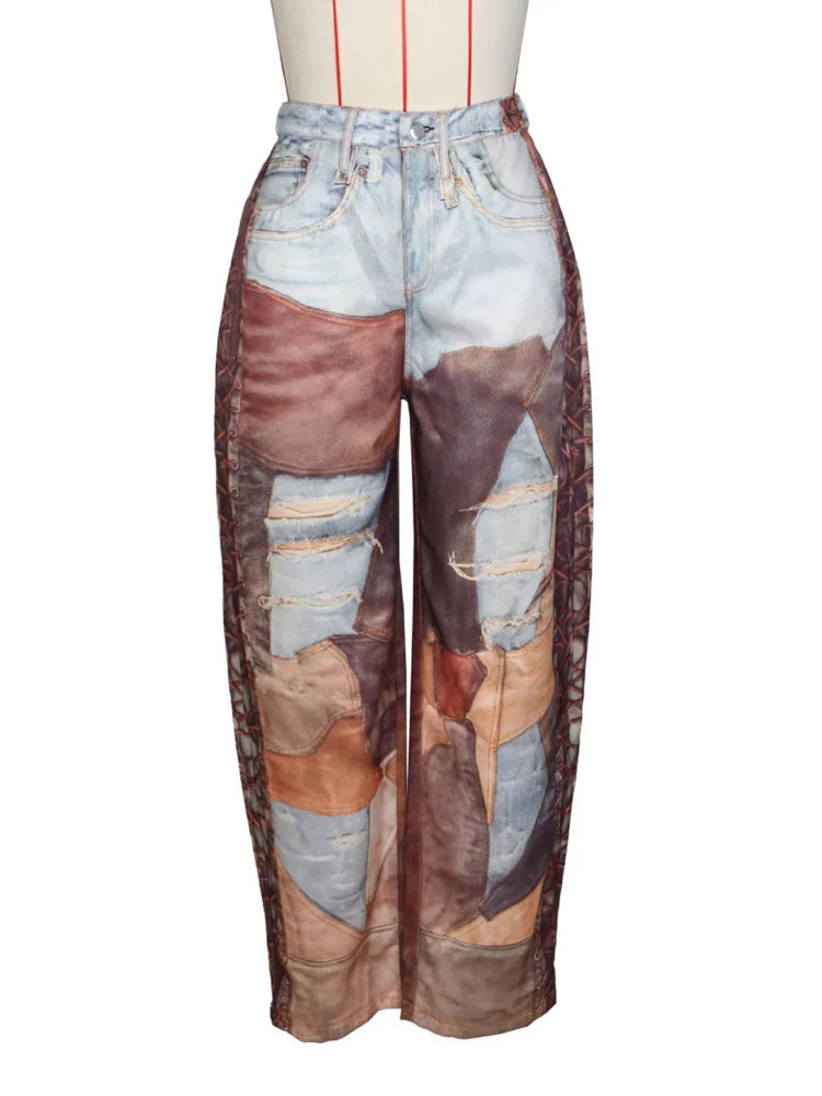 Leather 3D Print Pants