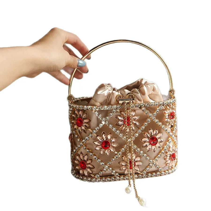 Flower Diamond Cage Bucket Handbag