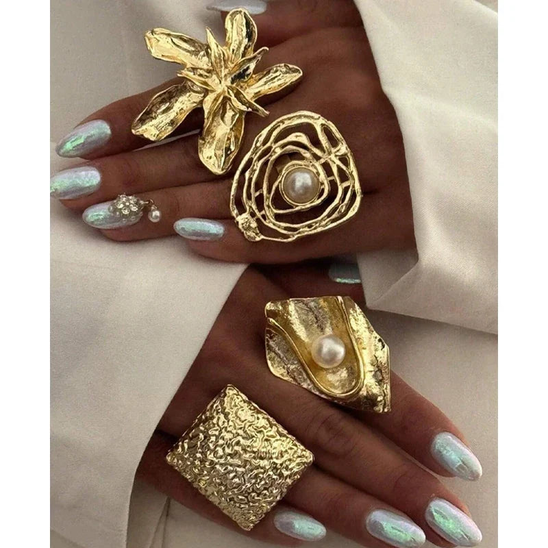 4pcs Chunky Vintage Ring Set