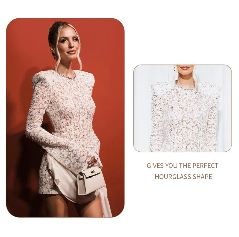 Opulent White Sequins Mini Dress